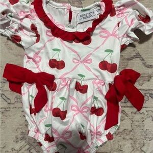 Rylee & Cru Cherry Bow Romper - Red & Pink